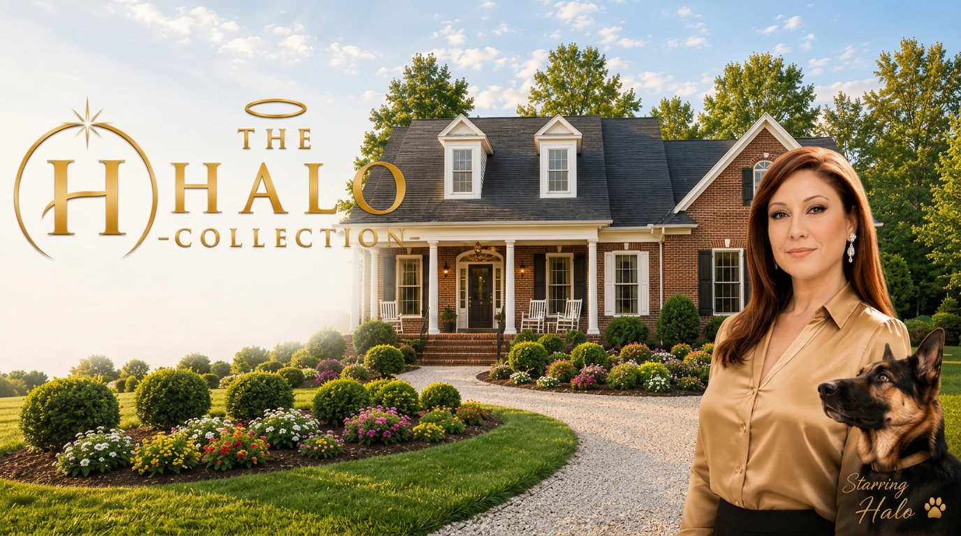 Yvette Timberlake, REALTOR® with Keller Williams Realty Lynchburg, and Halo in front of a brick home in Forest, Virginia